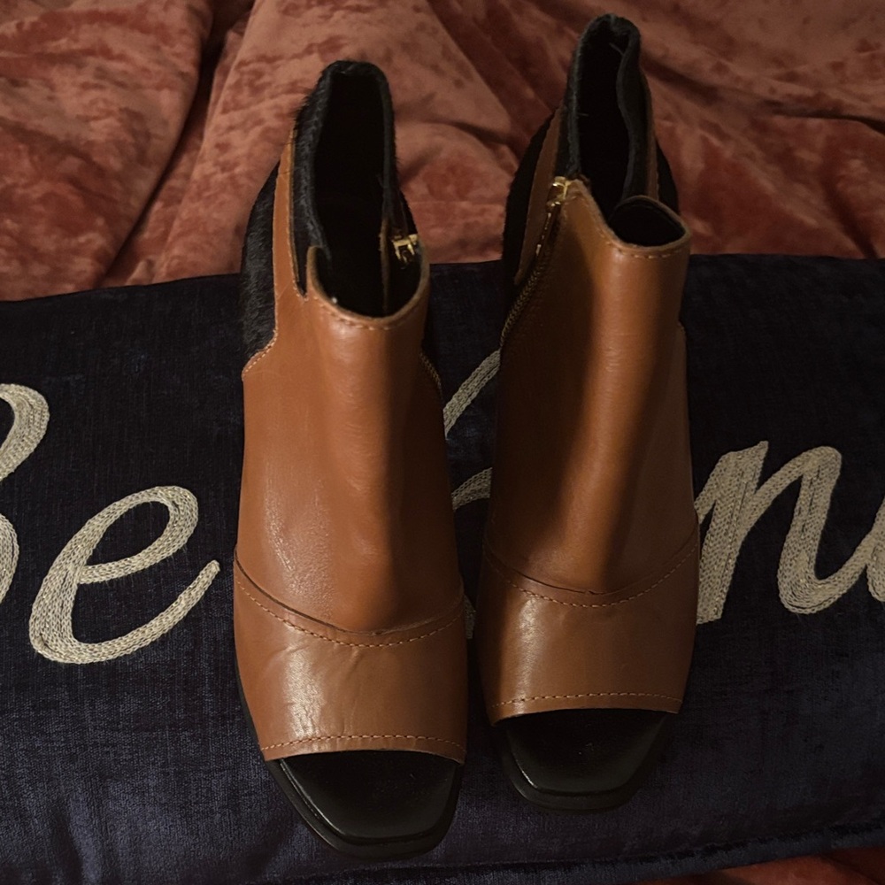 Made Brown Leather and Cowhair Ankle Boots